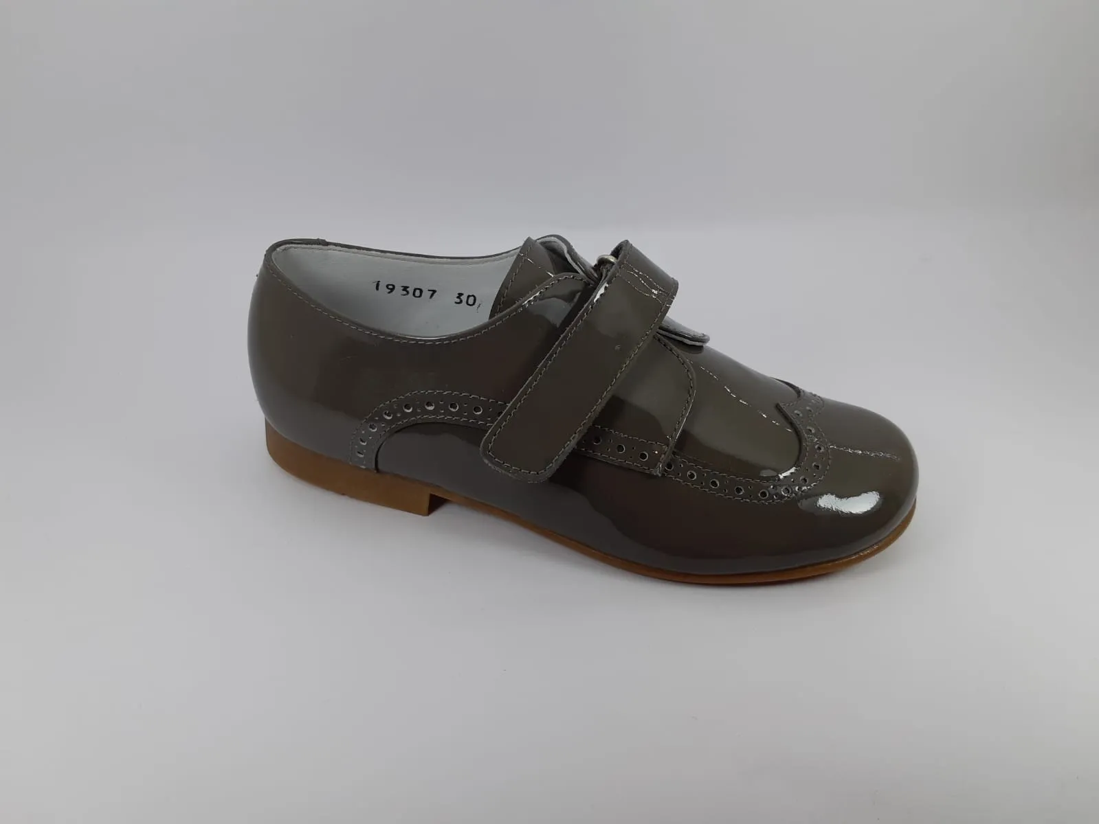 Beberlis Grey Patent Velcro Dress Shoe