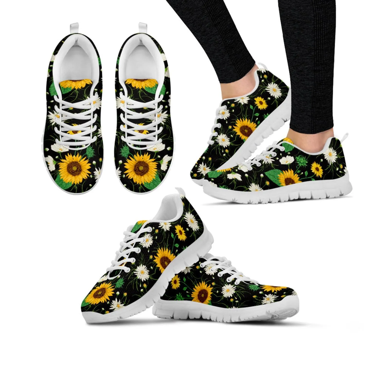 Black Sunflower Shoes Sunflower Printed Sneakers Sunflower Running Shoes Sunflower Lover Gifts Clothing for Womens Mens Kids Adults