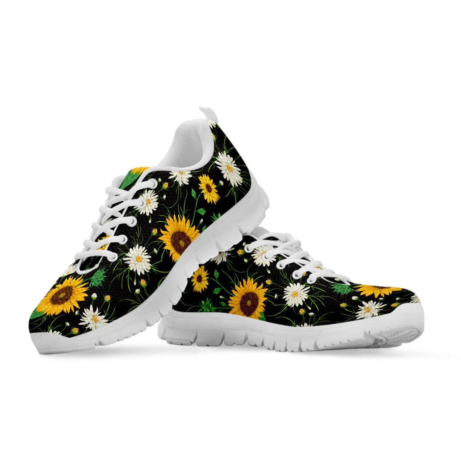 Black Sunflower Shoes Sunflower Printed Sneakers Sunflower Running Shoes Sunflower Lover Gifts Clothing for Womens Mens Kids Adults