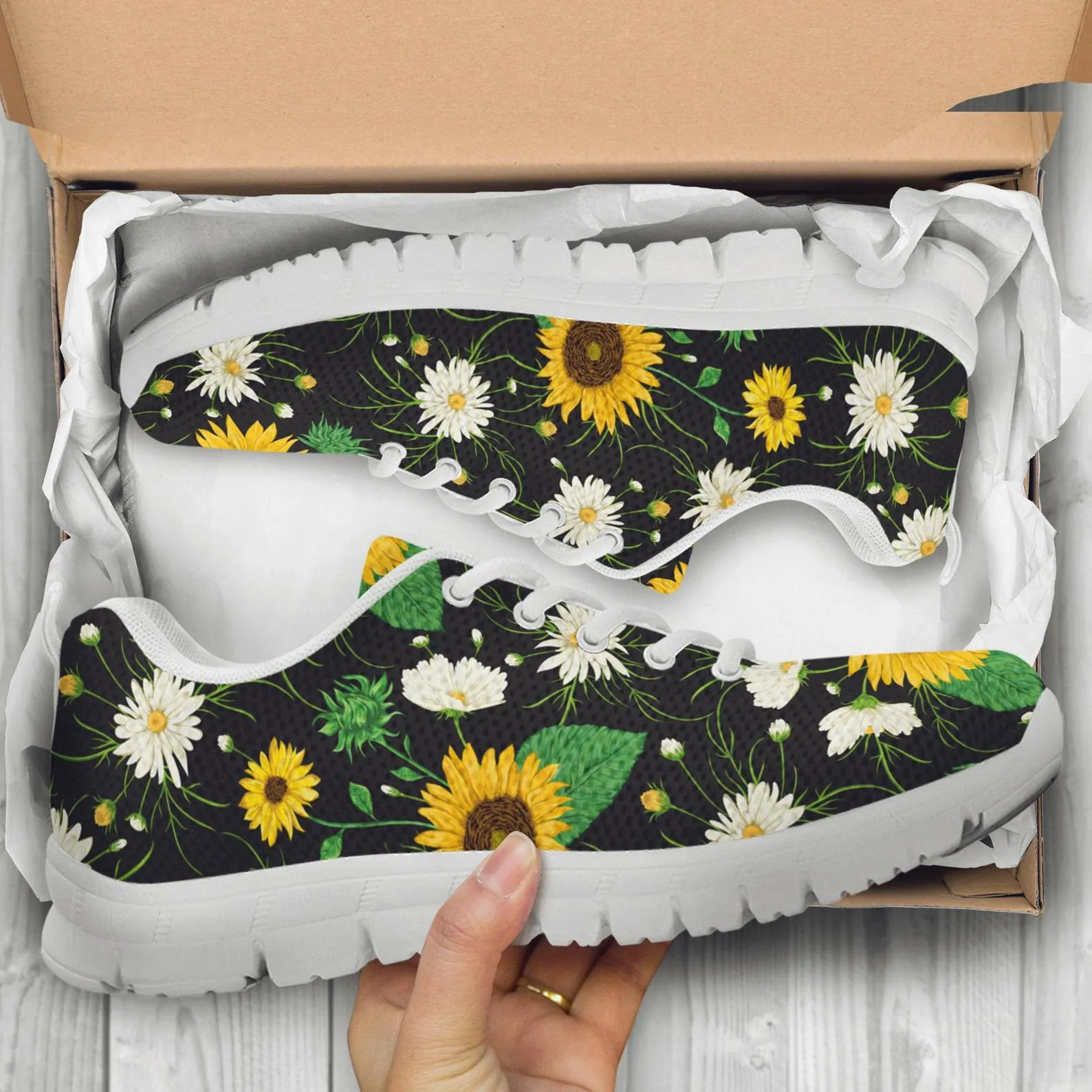 Black Sunflower Shoes Sunflower Printed Sneakers Sunflower Running Shoes Sunflower Lover Gifts Clothing for Womens Mens Kids Adults