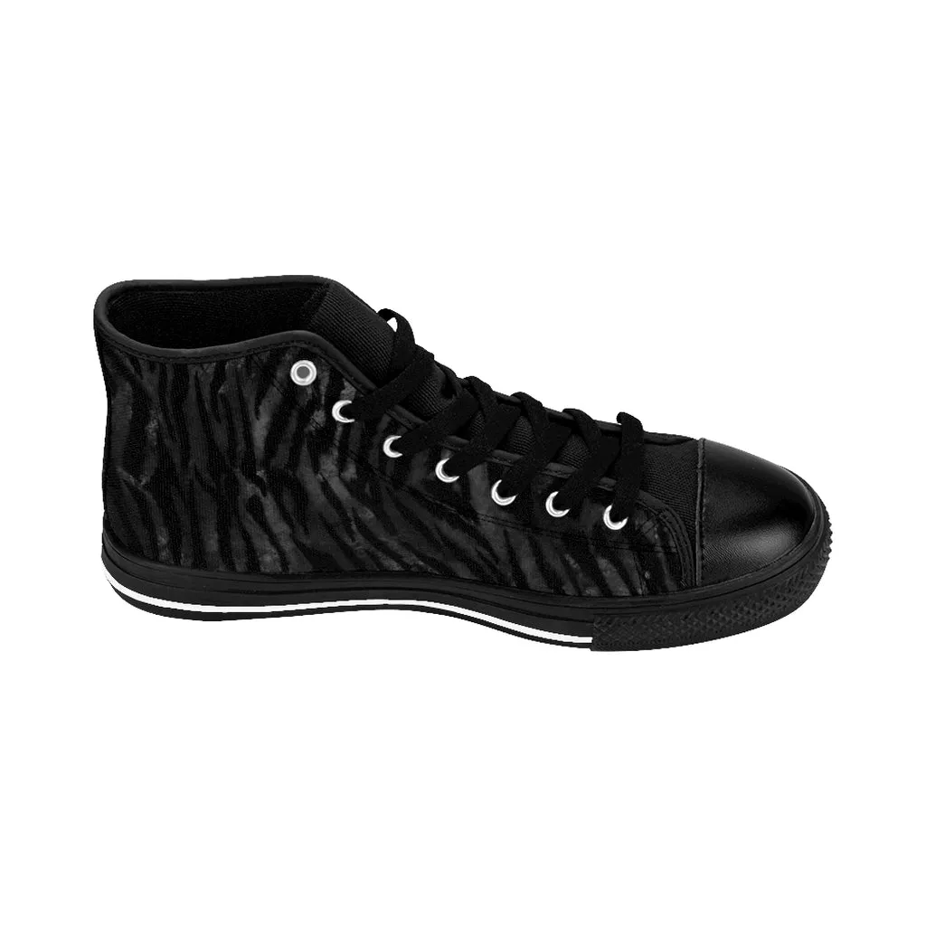 Black Tiger Men's High-top Sneakers, Striped Animal Print Men's Designer Tennis Running Shoes