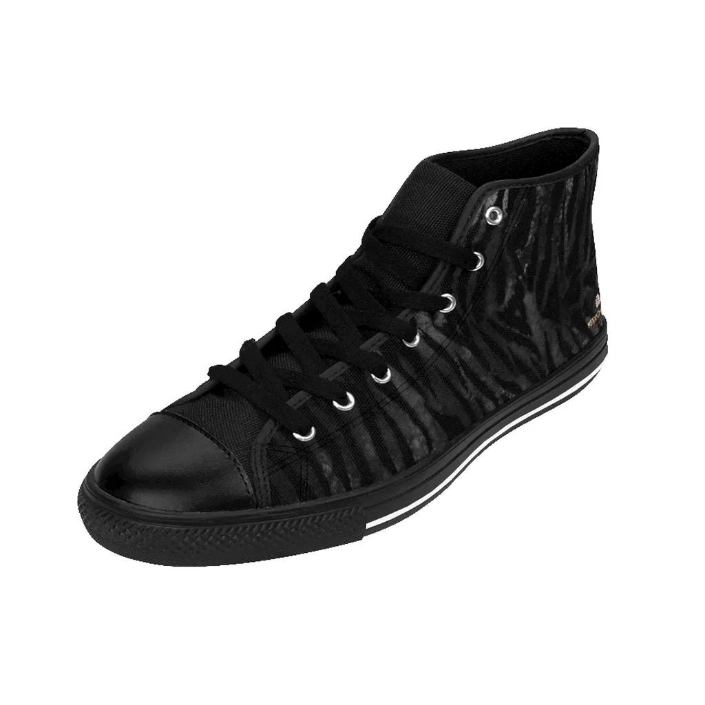 Black Tiger Men's High-top Sneakers, Striped Animal Print Men's Designer Tennis Running Shoes