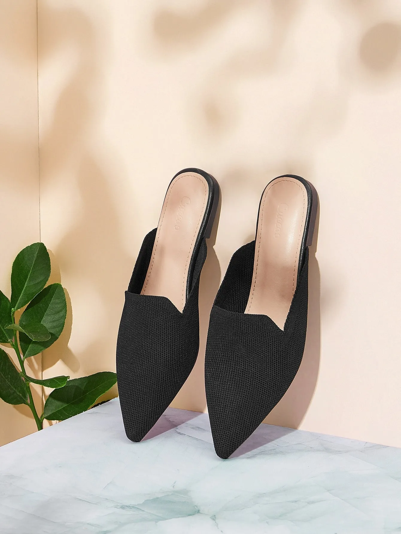 CUCCOO BASICS Woman Shoes Minimalist Point Toe Knit Black Flat Loafer Mules For Summer Vacation Shoes Summer Sale Elegant Flats Back To School Shoes College Student Shoes