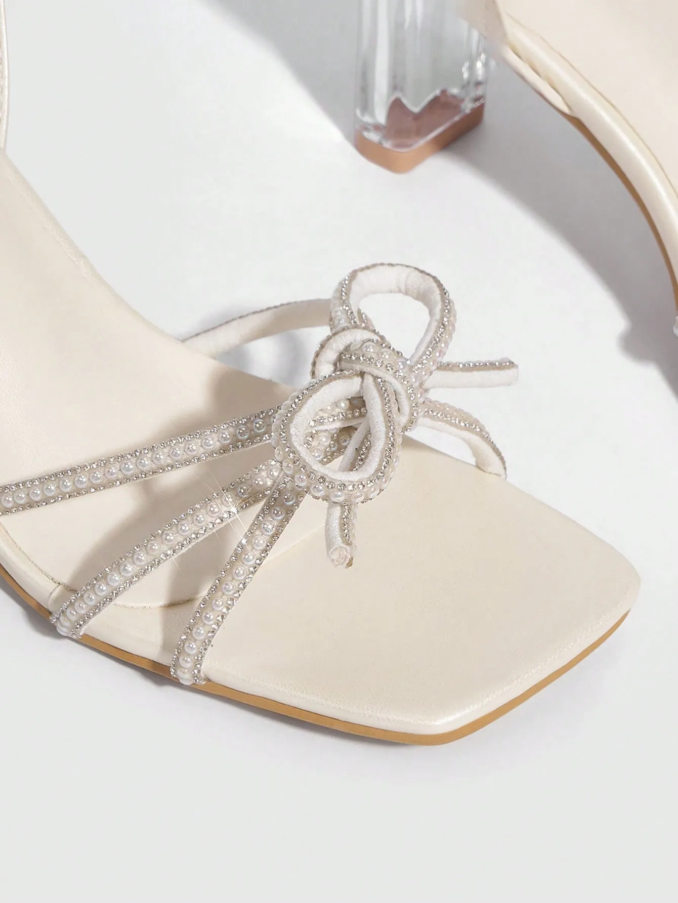 CUCCOO CHICEST Woman Shoes Woman Shoes Fashionable Transparent Mid Heel Sandals With Bow, Pearl & Rhinestone Embellishment Wedding Shoes For Spring And Summer Vacation Shoes Summer Sale