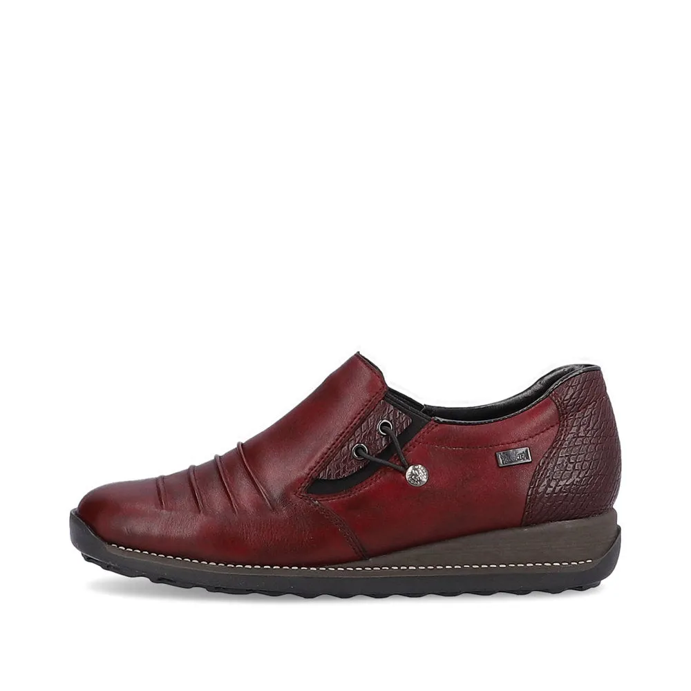 Ladies Rieker Burgundy Leather Shoes 44254-35 Water Repellent