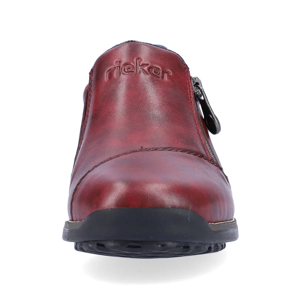 Ladies Rieker Burgundy Leather Zip Shoes 44265-35 Water Repellent