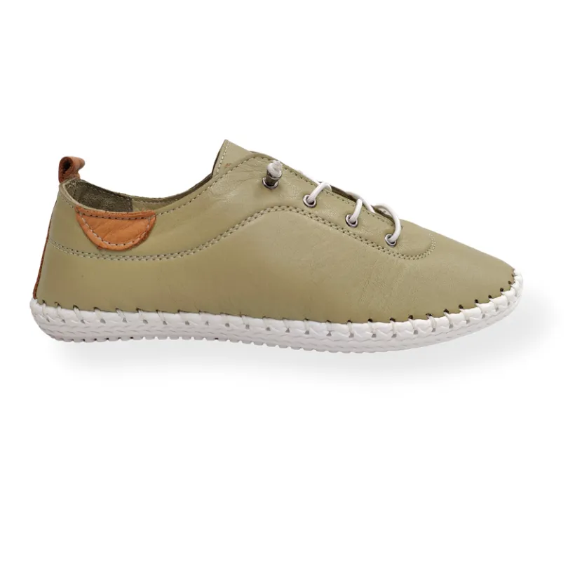 Ladies Soft Khaki Green Leather Shoes St Ives Plimsoles Lunar Shoes SALE