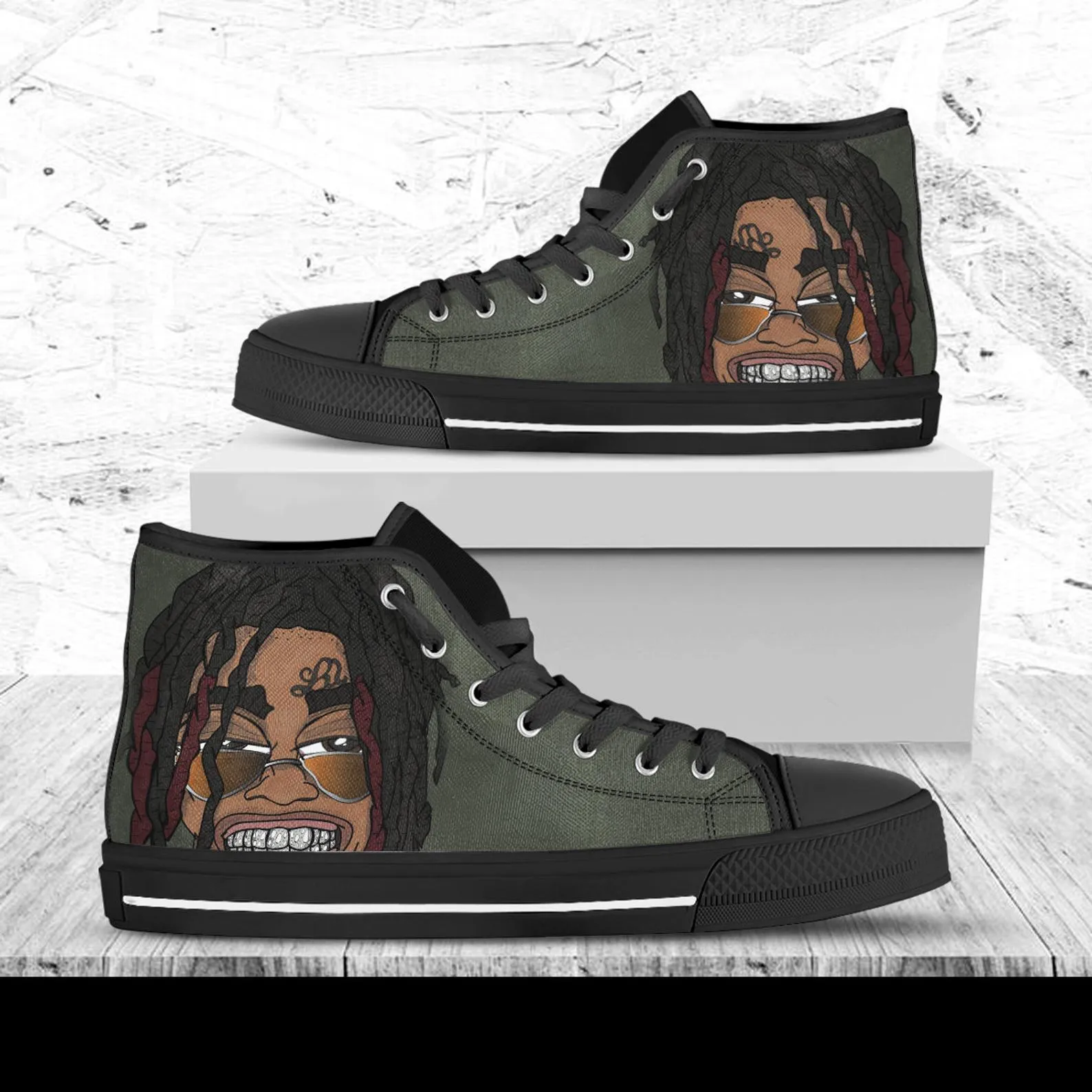 Lil Gotit Custom Shoes, Custom Music Shoes, Music Hightops, Rapper Lil Gotit Shoes, Hip Hop, Rapper Hi Tops, American Songwriter