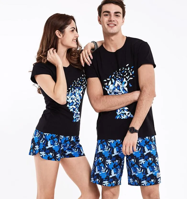 Men's Blue Black Birds Print Beach Board Shorts