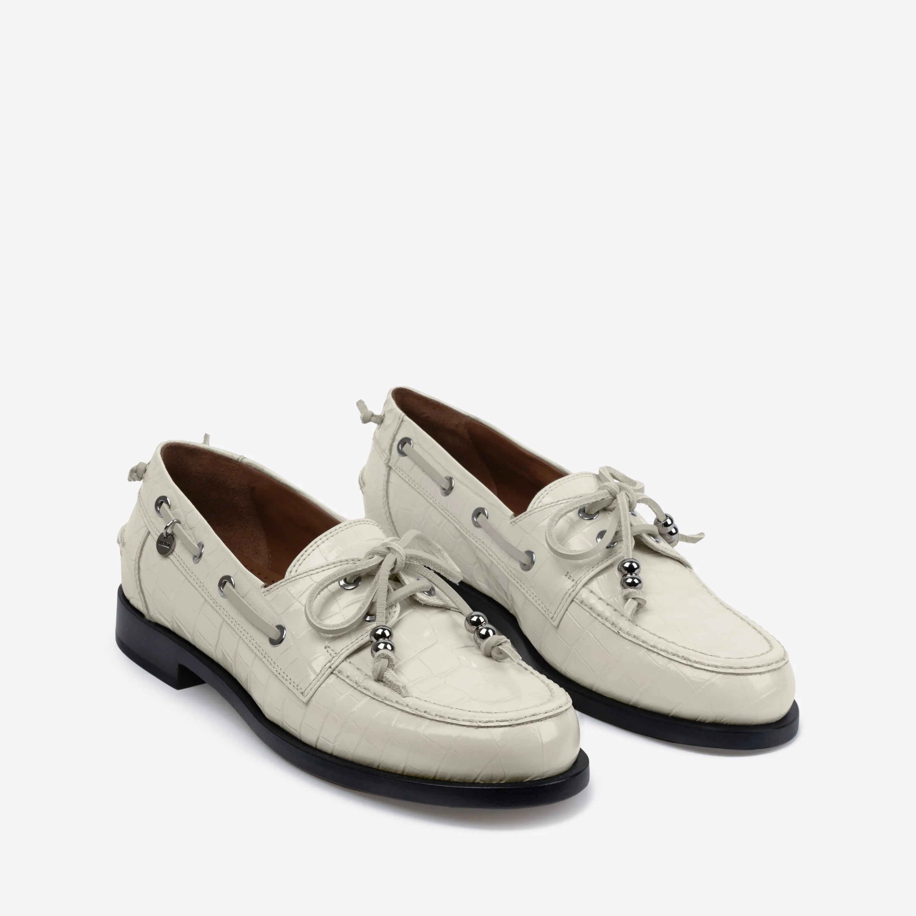 Nelson Boat Shoe Ivory Crocco