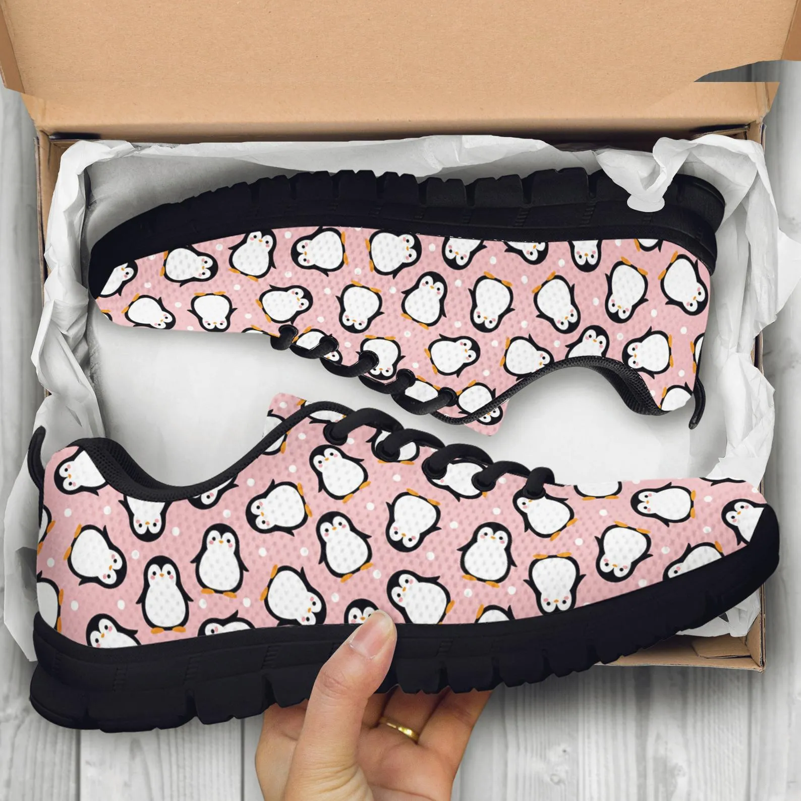 Pink Penguin Shoes Penguin Printed Sneakers Penguin Running Shoes Casual Shoes Penguin Lover Gifts Clothing for Womens Mens Kids Adults