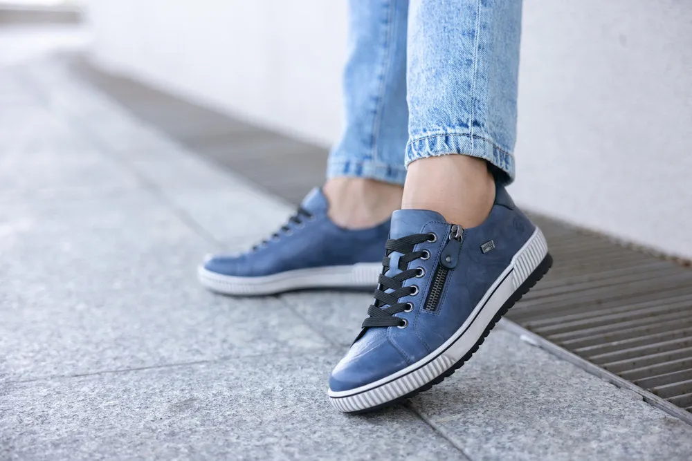 Remonte Ladies Blue Leather Lace Up Shoes Water Repellent D0700-14 sale