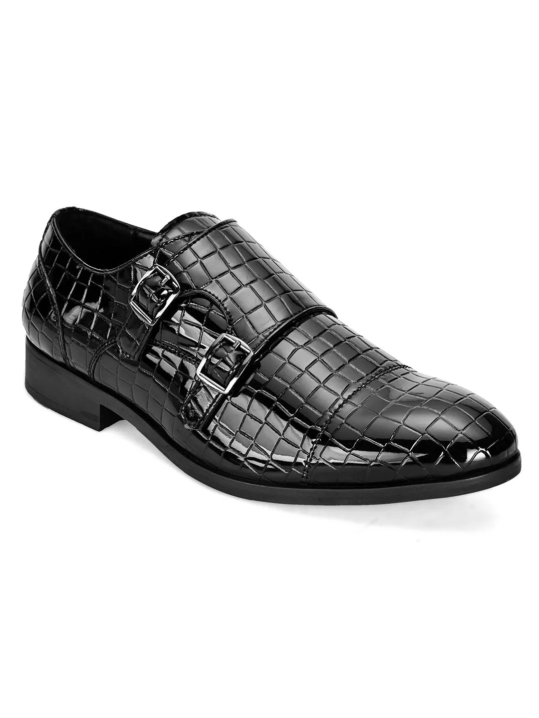 Rivet Black Patent Monk Shoes