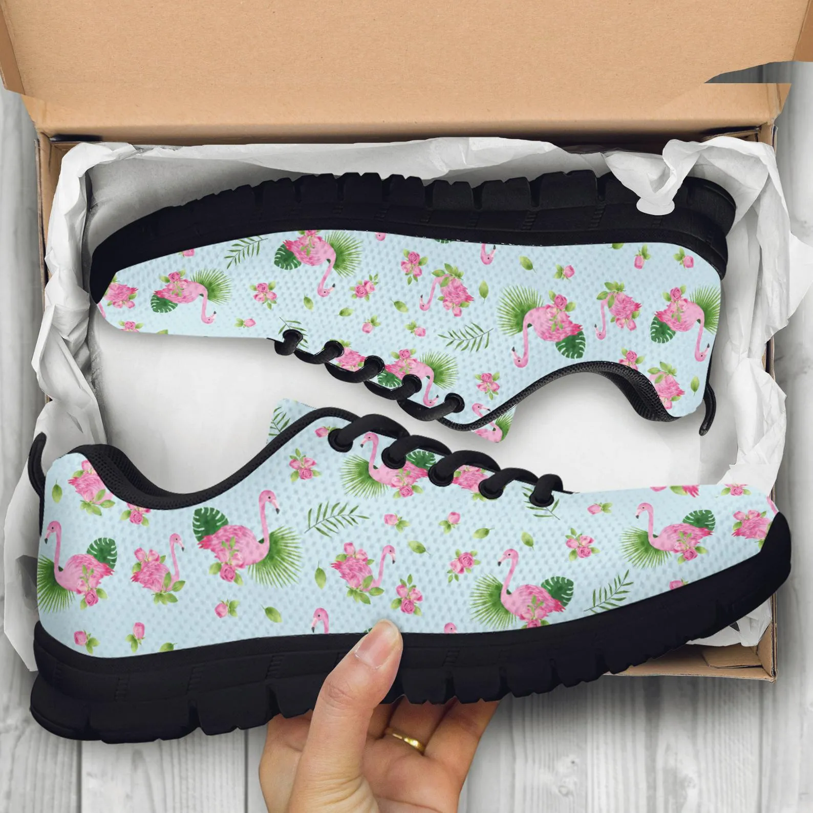 Rose Flamingo Shoes Rose Print Sneakers Running Shoes Flamingo Casual Shoes Flamingo Lover Gifts Clothing for Womens Mens Kids Adults