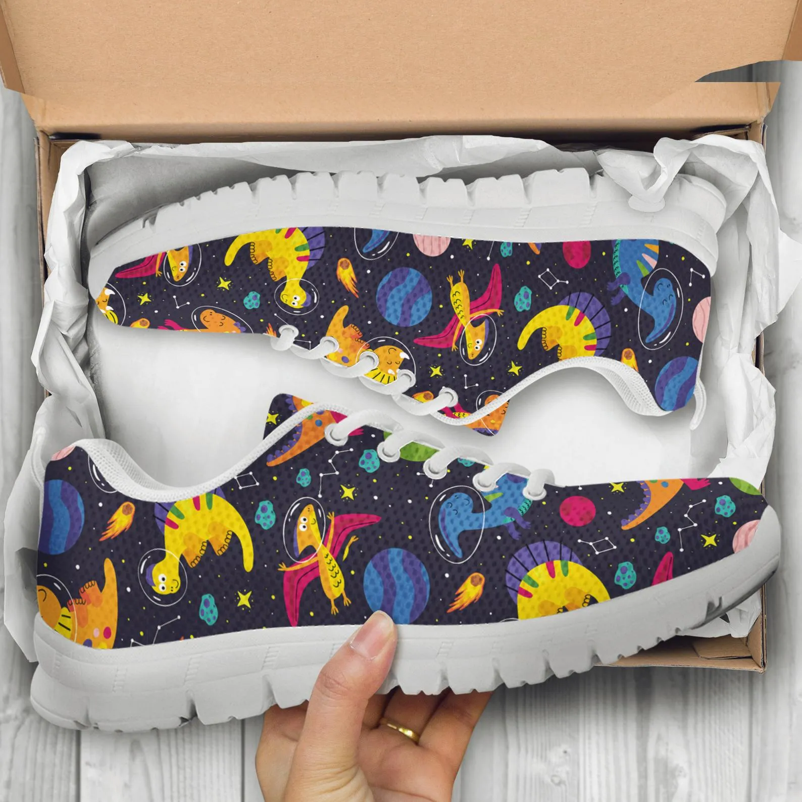 Space Dinosaur Shoes Dinosaur Print Sneakers Dinosaur Running Shoes Casual Shoes Dinosaur Lover Gifts Clothing for Womens Mens Kids Adults