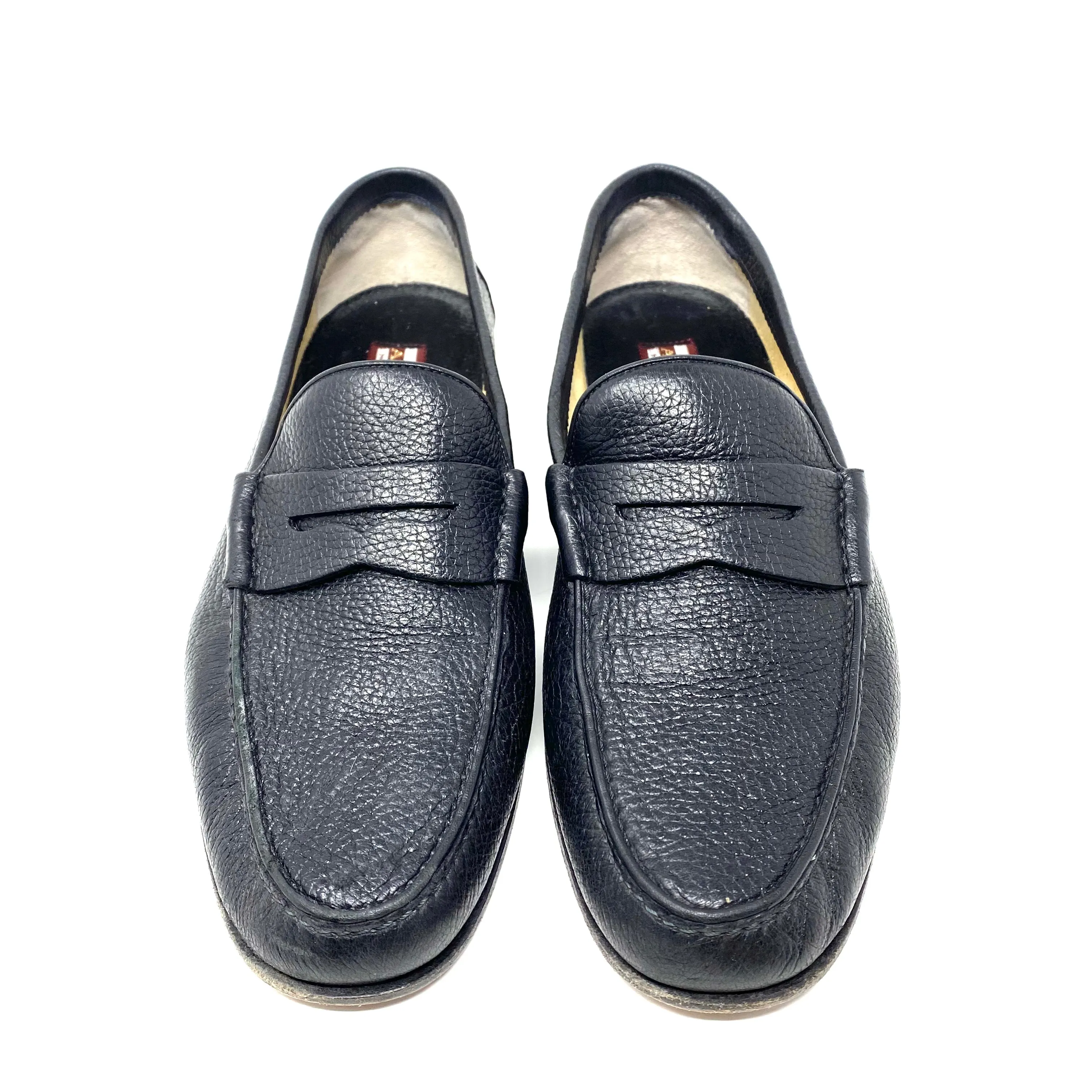 Star Artioli Mens Black Pebble Leather Penny Loafer Shoes Size 11.5D