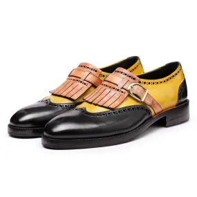 Wingtip Brogue Kiltie Monk Strap- Tan & Black