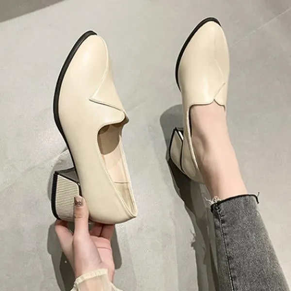 Women's Casual Slip-On Thick Heel Pointed Toe Shoes 94112221S