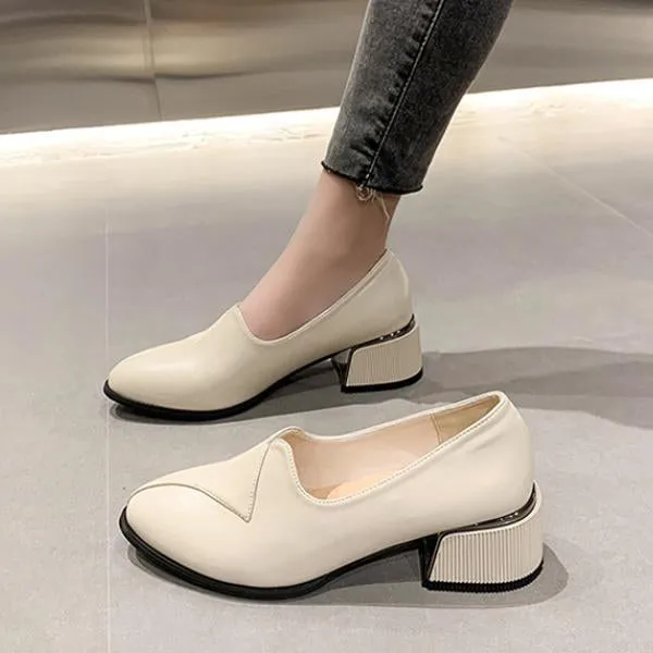 Women's Casual Slip-On Thick Heel Pointed Toe Shoes 94112221S