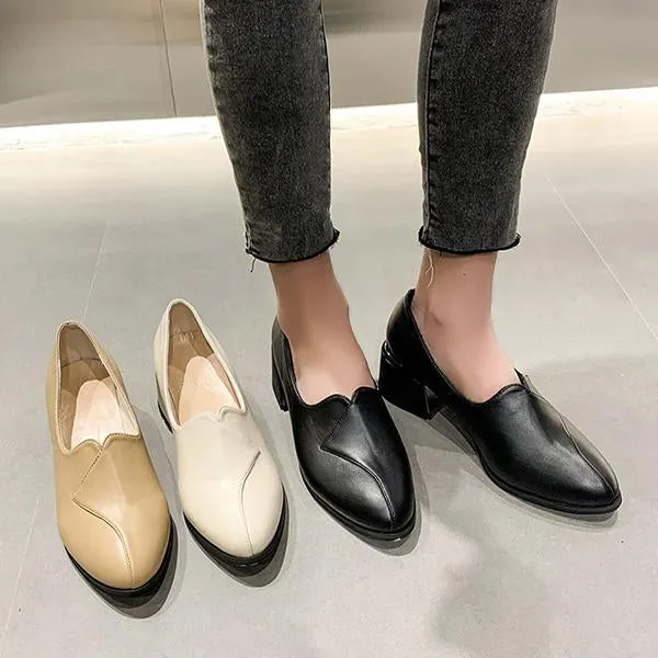 Women's Casual Slip-On Thick Heel Pointed Toe Shoes 94112221S