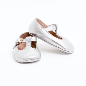 z Paris Leather Baby T-Bar Shoes in Silver